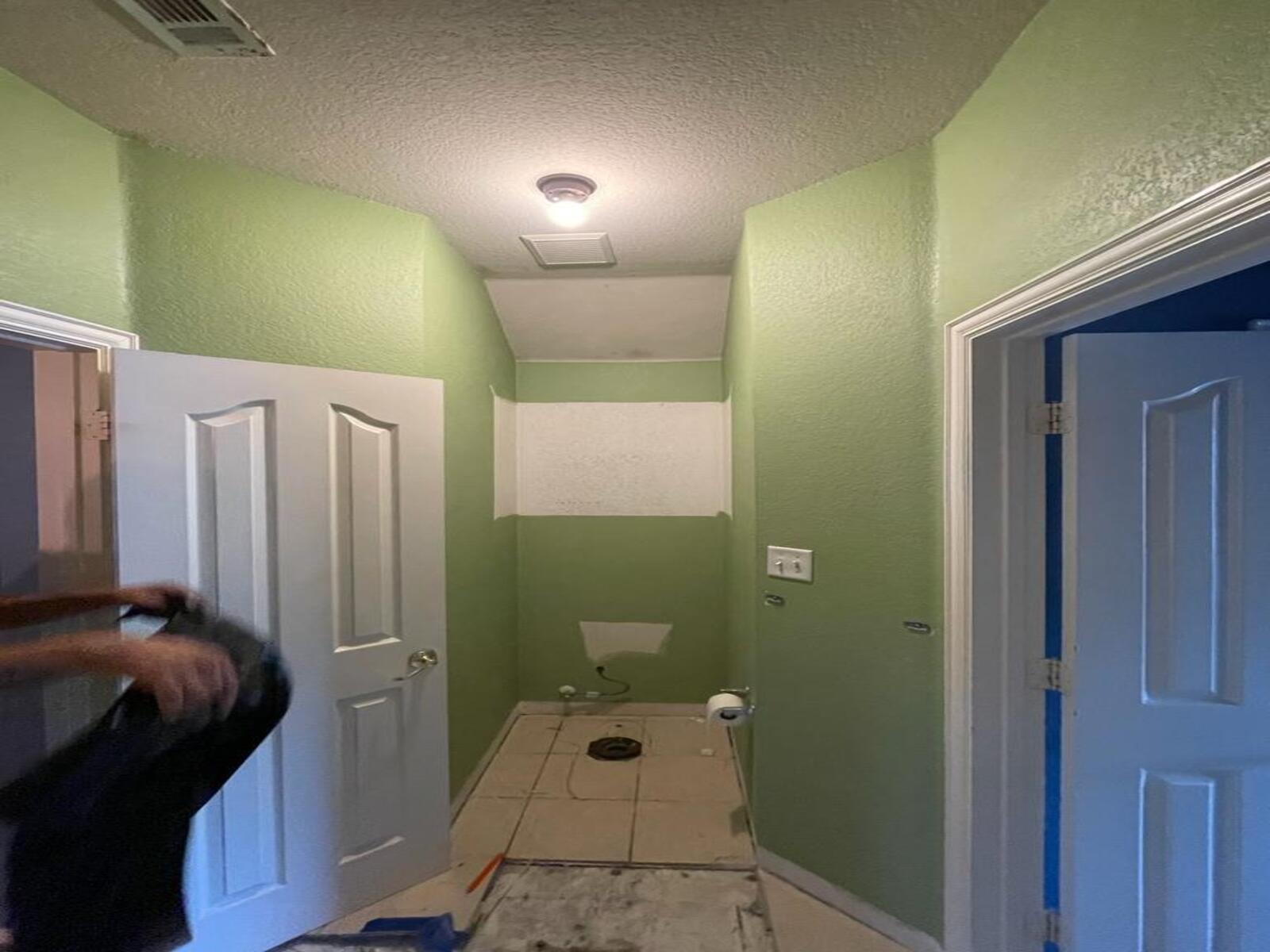 Casabianca Remodeling performing Texas home remodeling services with bathroom preparation for renovation, including removal of old fixtures and tiles